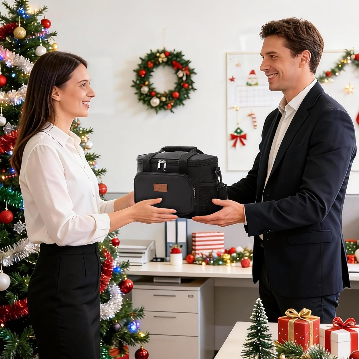 Large Lunch Bag 12-Can (8.5L) Insulated Lunch Box Soft Cooler Cooling Tote for Adult Men Women, Black